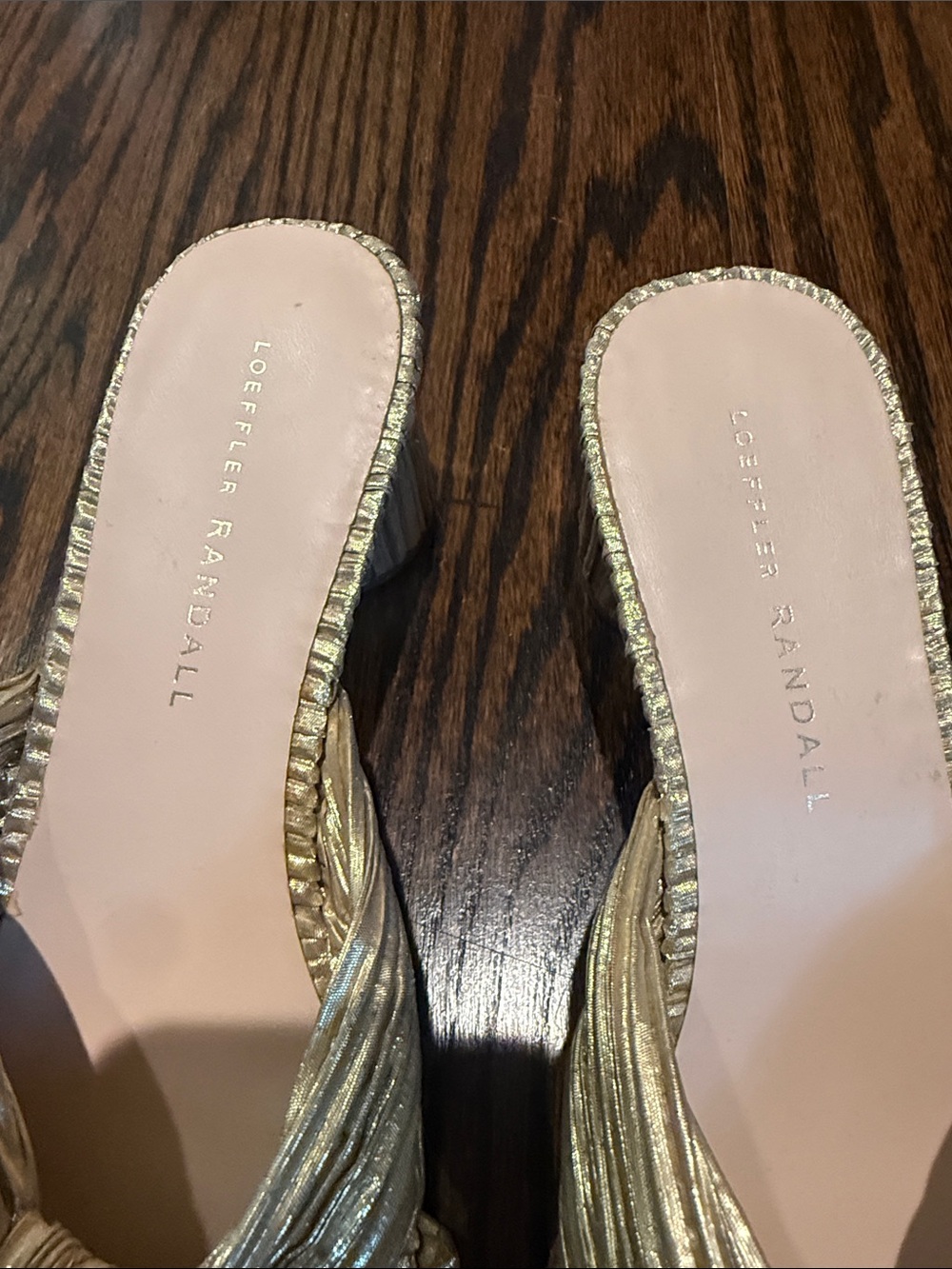 Loeffler Randall Metallic Gold Pleated Knot Slide Sandals - Picture 5 of 5